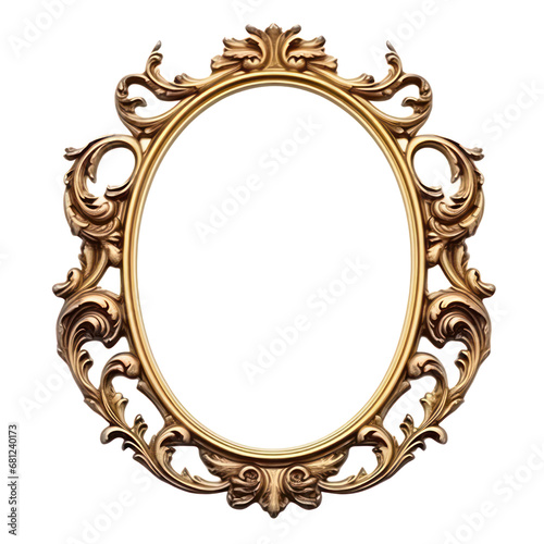 Gold oval circle frame with Victorian royal style, golden floral pattern against a transparent backdrop.