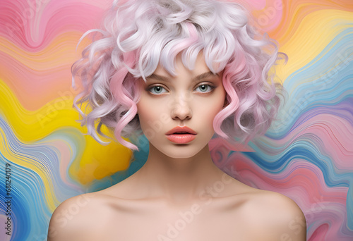 portrait of a woman on pastel background