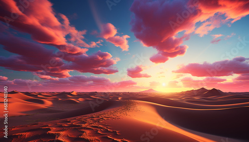 Sunset over the sand dunes, nature beauty in tranquil landscape generated by AI