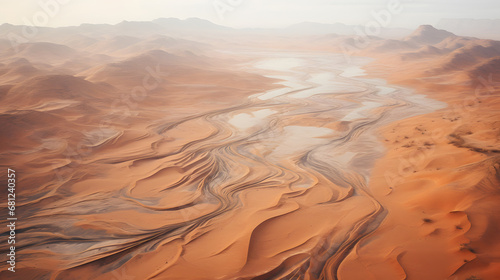 Vast desert landscape with dune patterns, bird's-eye view © Matthias