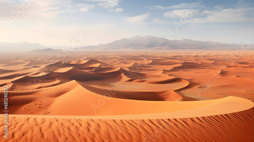 Vast desert landscape with dune patterns  bird s-eye view