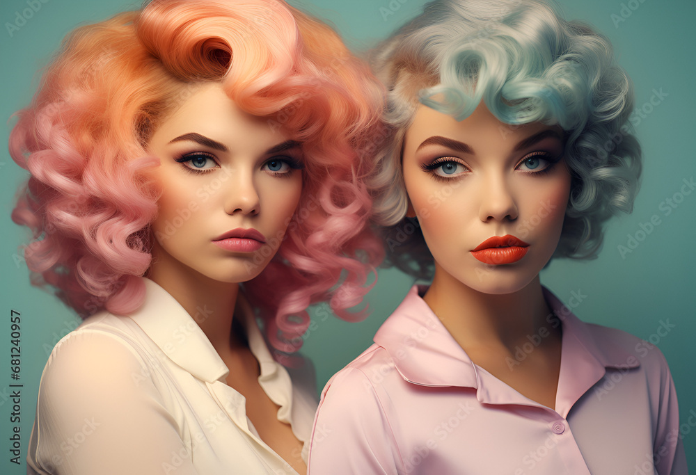 Obraz premium two beautiful girl with pastel colors