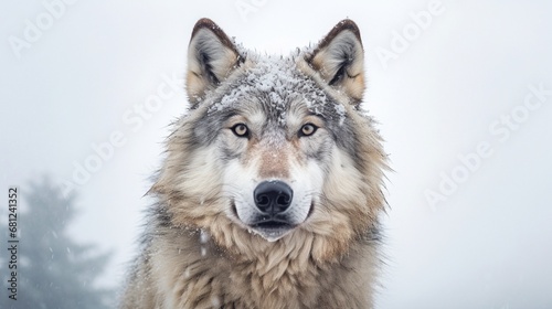 Snow mountain wolf growling face view snow fog mist Ai generated art