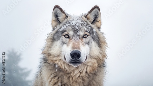 Snow mountain wolf growling face view snow fog mist Ai generated art © Biplob