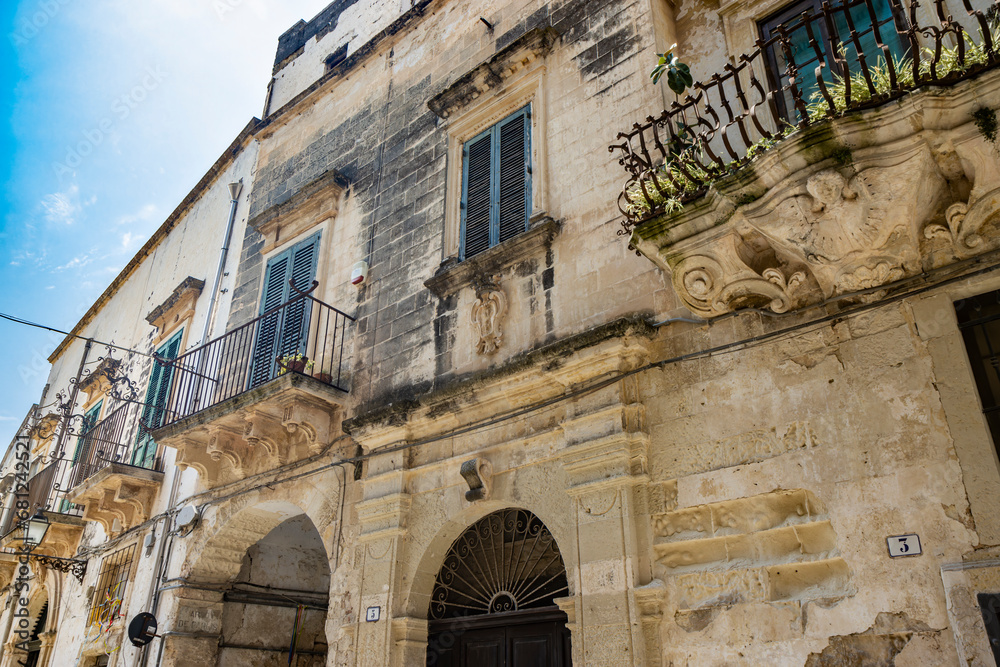 Obraz premium Galatina, Lecce, Puglia, Italy. Ancient village in Salento. The splendid stone buildings, in Baroque style, in the streets and narrow alleys of the historic center of the city.