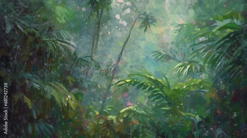 Storm rainy colorful jungle rough texture impasto brush Ai generated art