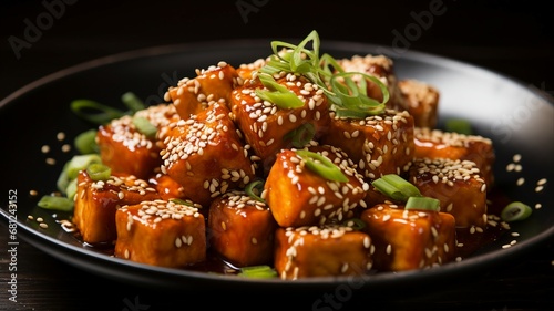 Spicy Sriracha Tofu Bites with Sesame Seeds