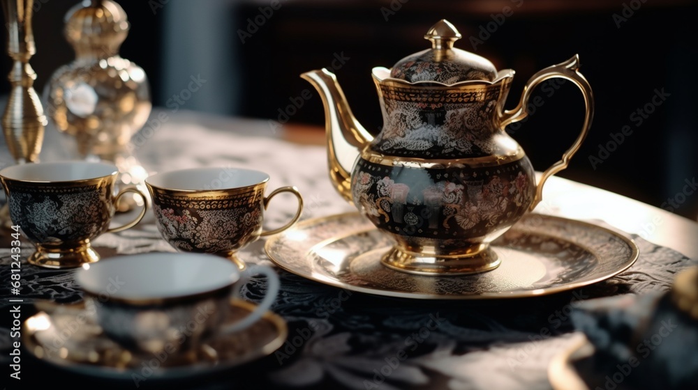 Fototapeta premium Stylish designed tea setpure style illustration image AI generated art