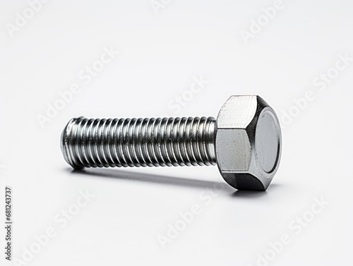 Metal bolt on clean white background. Stainless steel hardware.