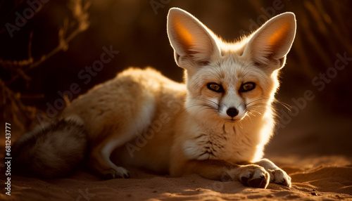 Fluffy red fox kitten sitting in grass  looking at camera generated by AI