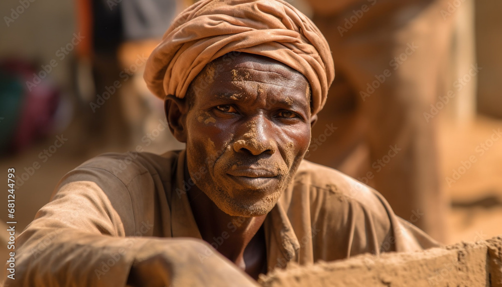 Smiling Indian man in traditional turban working outdoors with nature generated by AI