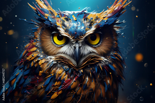 owl in the night sky. colorful paintings, cartoon, wallpaper