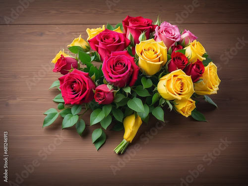 Flowers  roses of different colors on a wooden background