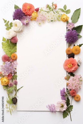 Colorful flower border with large blank space for cards or invites.
