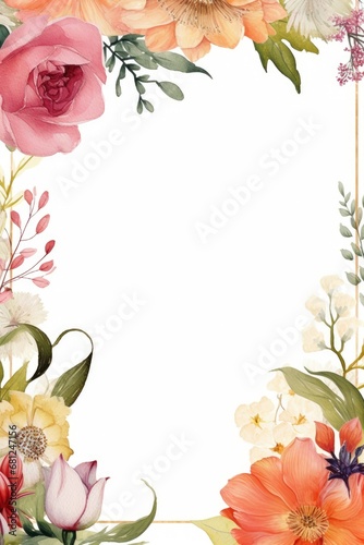 Colorful flower border with large blank space for cards or invites.