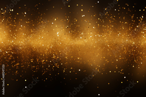 Golden Birthday particles and sprinkles for a holiday celebration. Shiny golden lights, wallpaper background