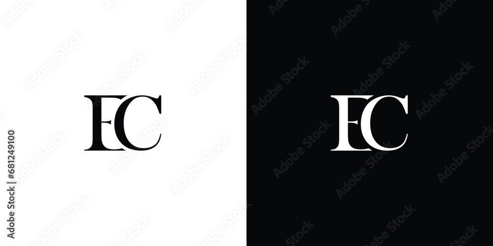 Abstract EC Letter Logo Design in black and white color - obrazy, fototapety, plakaty 