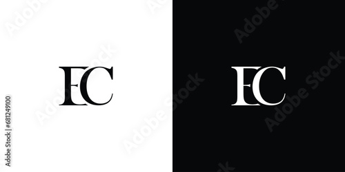 Abstract EC Letter Logo Design in black and white color