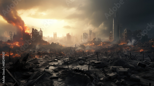 Burning city, world war concept © Kondor83