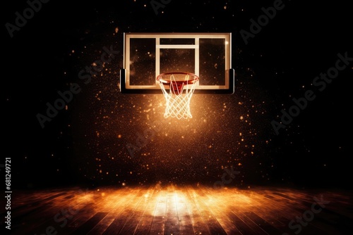 Basketball Hoop Illuminated in a Dark Room Generative AI photo
