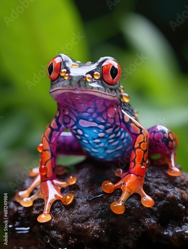 Bright tropical frog in lush rainforest habitat. © jackson