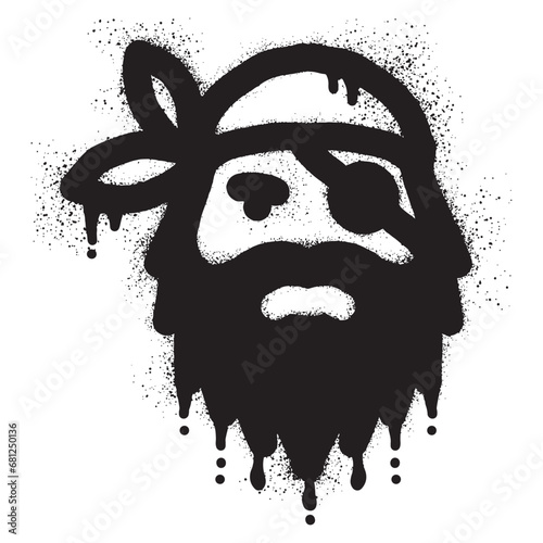 pirate graffiti wearing a bandanna with sprayed paint