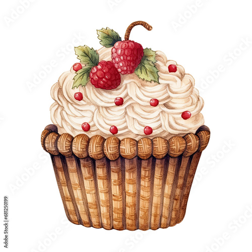 cupcake with cream and berries