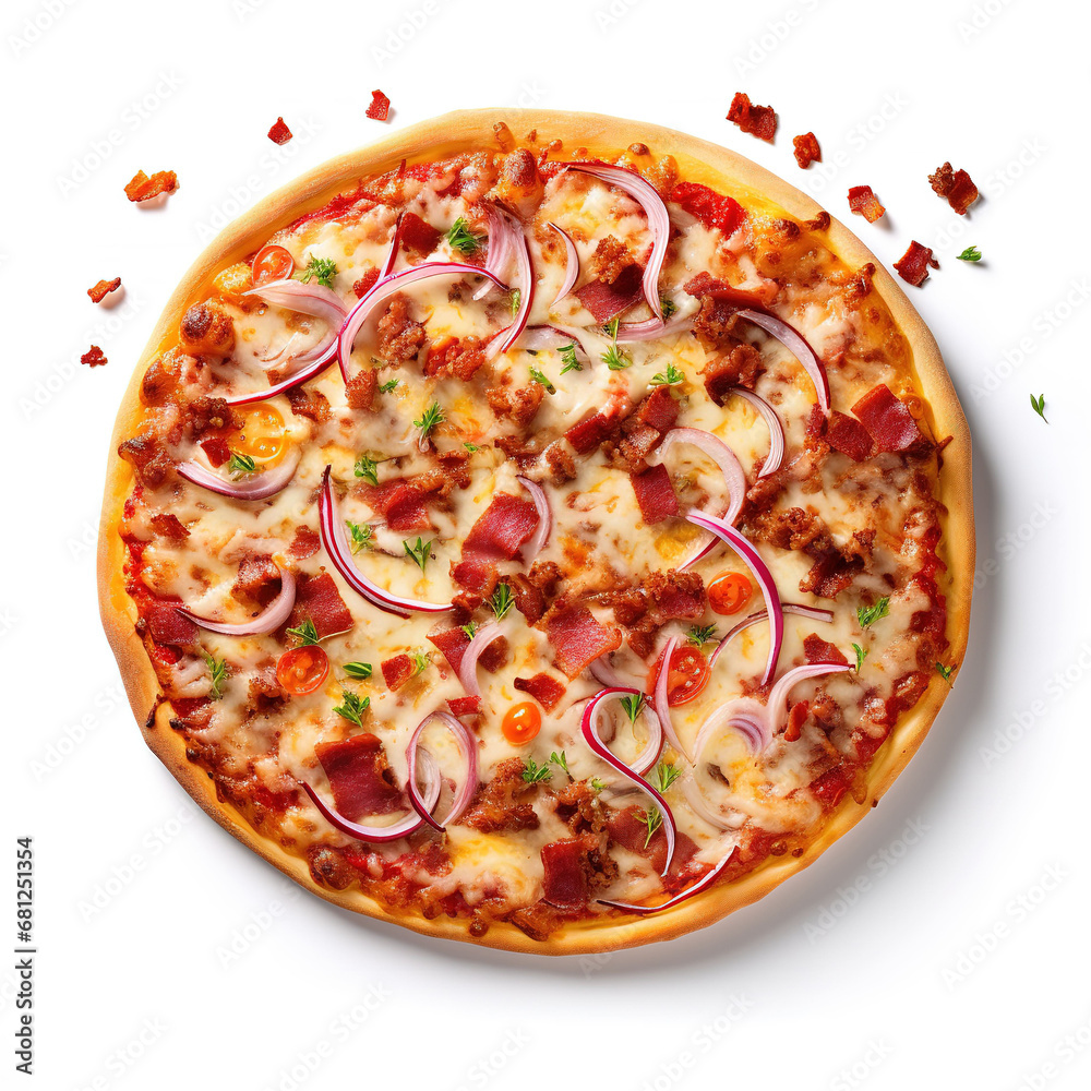 Tasty margherita pizza against a white background Tasty margherita pizza against a white background