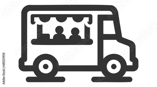 Street food truck icon template. Vector line trade van illustration. Mobile cafe car logo background.