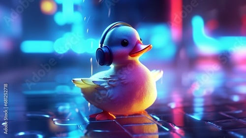 Trendy rubber duck with neon color photography image AI generated photo photo