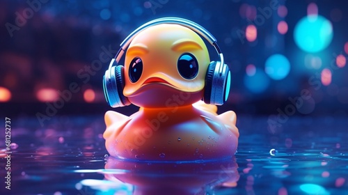 Trendy rubber duck with neon color photography image AI generated illustration