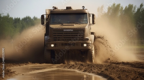 Truck racing down muddy prayi monster road illustration picture AI generated art photo