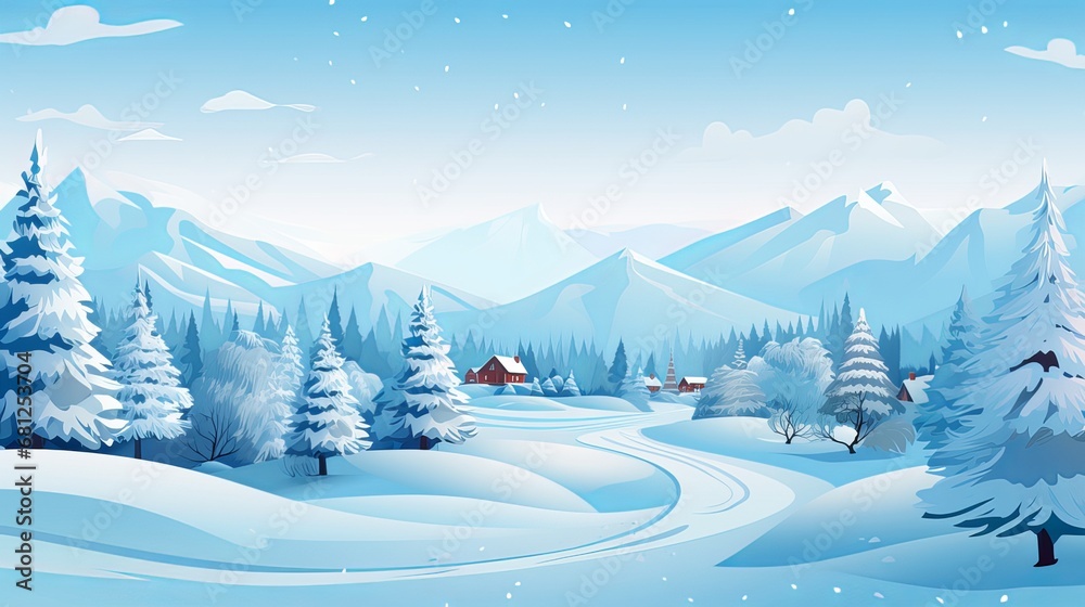 Vector illustration of a winter natural landscape with mountains