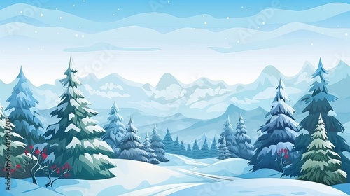 Vector illustration of a winter natural landscape with mountains