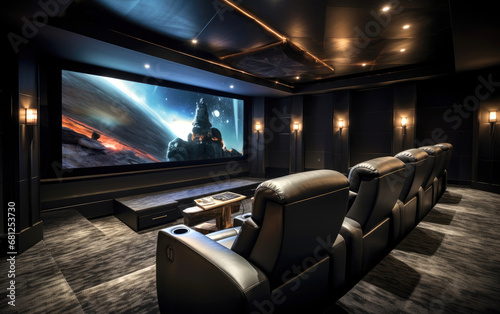 A luxurious black home theater
