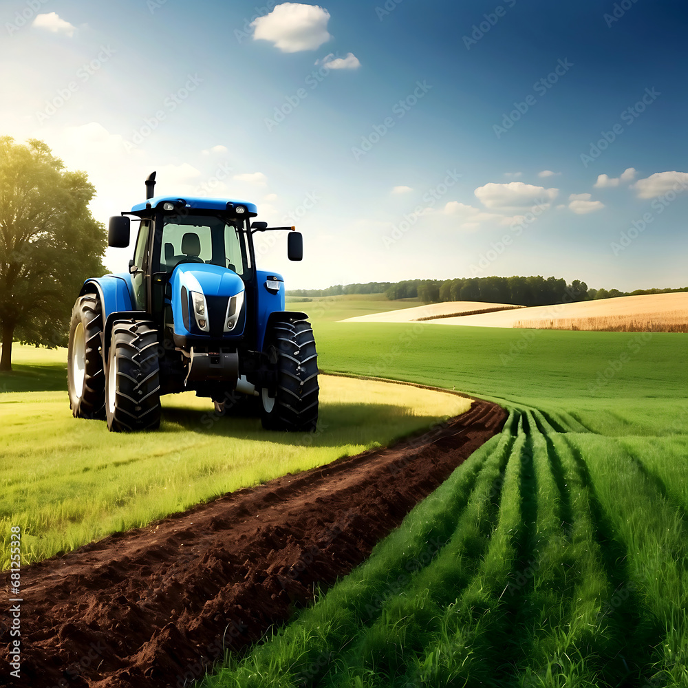 Obraz premium Tractor agriculture machines on fields ai generated