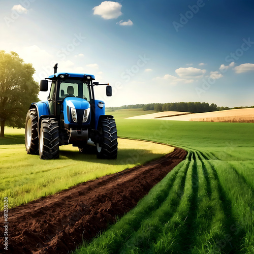 Tractor agriculture machines on fields ai generated photo