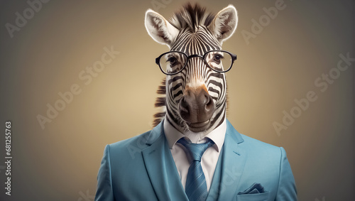 Portrait of a zebra with glasses and a business suit    