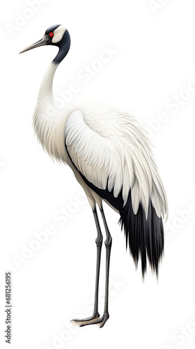 a red-crowned crane (Grus japonensis) standing, full body, side view in a PNG, Nature-themed, isolated, and transparent photorealistic illustration. Generative ai