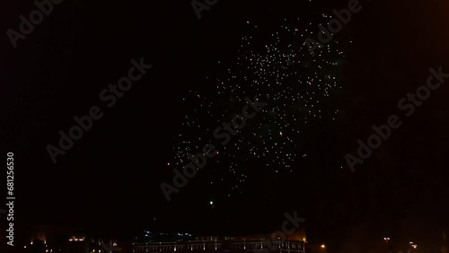 Beautiful fireworks with lots of details of explosions in the night sky in 4k resolution.