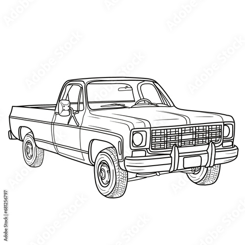 Old retro pickup truck vector illustration line art. Vintage transport vehicle Isolated on White Background
