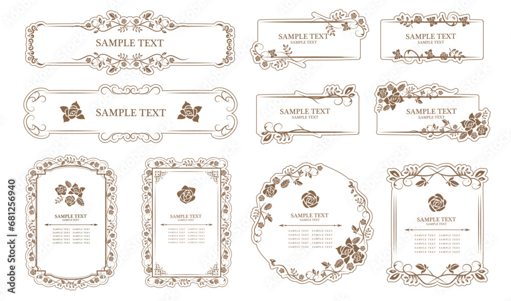 Vintage flower ornament Set. borders and frames for design of monograms, invitations, frames, menus, labels and websites.