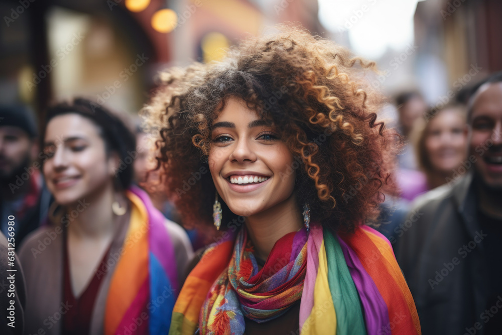 Fototapeta premium LGBTQ+ allies participating in a public event to show their support. Concept of allyship and inclusion. Generative Ai.
