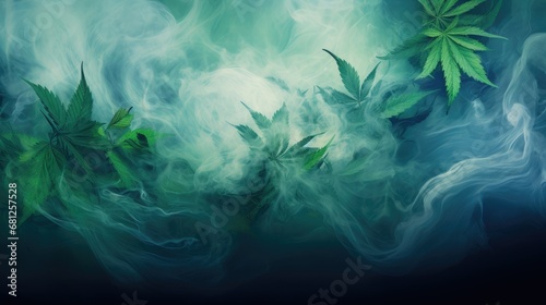 Hazy smoke backdrop with cannabis marijuana buds. photo
