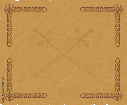 Brown Parchment with Medieval Frame and Crossed Swords