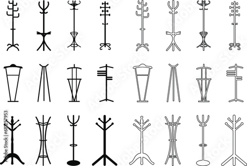 coat stand icon in flat, line set. isolated on transparent background hanger in lobby or hallway. collection Item of furniture to hung coat. Interior of room in house. vector for apps and website