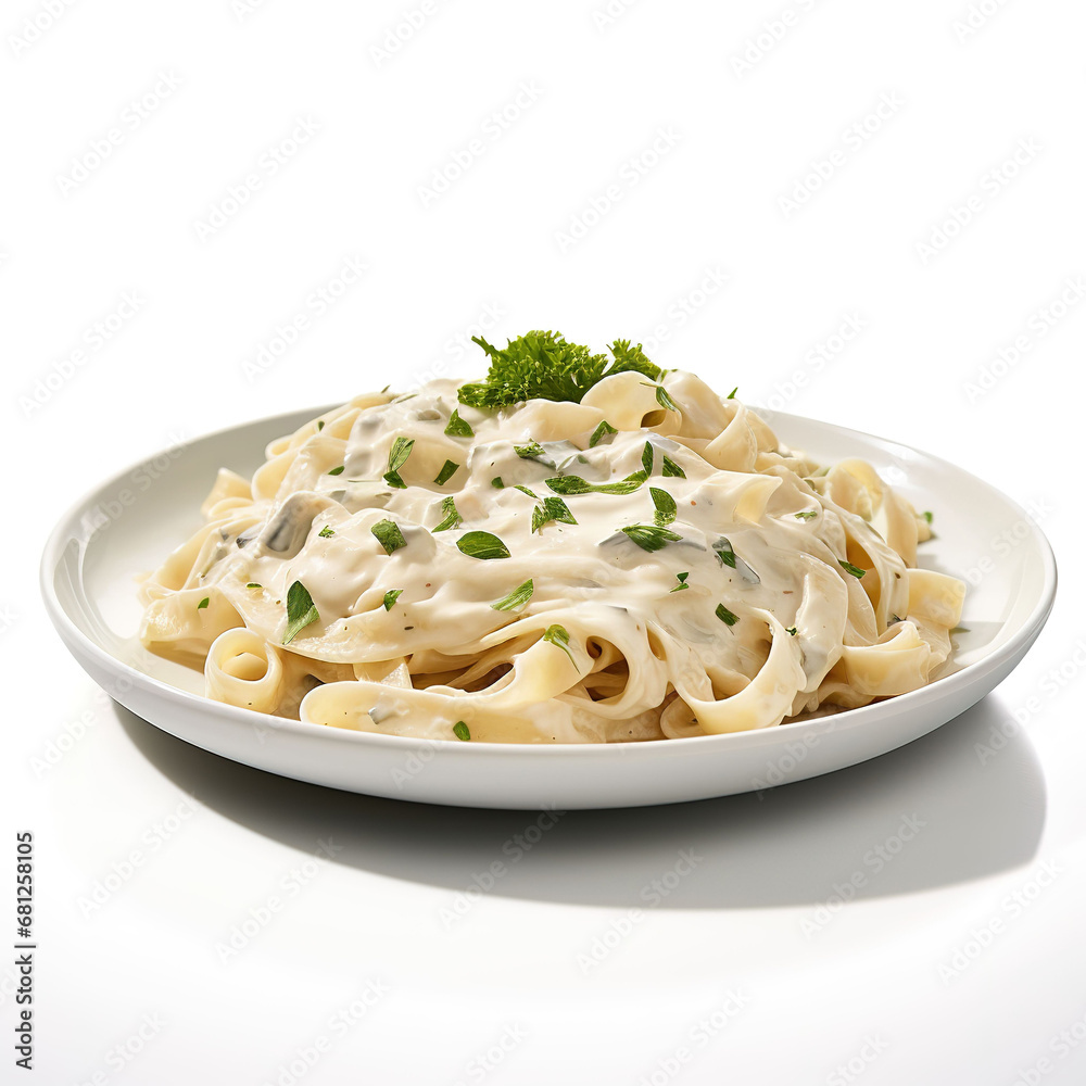 delicious Linguine with clams and garlic butter on a white background delicious Linguine with clams and garlic butter on a white background