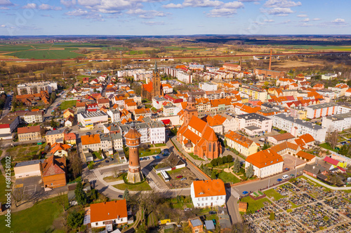 Aerial view of small Polish town of Zmigrod on spring day, Trzebnica County, Lower Silesian Voivodeship photo