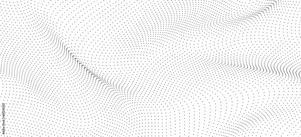 wave of particles. Surface of wave dots. Dotted geometric background