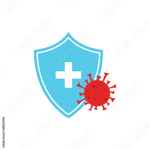 Vector icon of shield against virus bacteria flat design concept